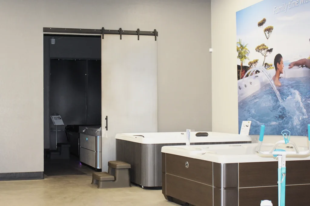 The hot tub test soak room at Creative Energy's Concord showroom 