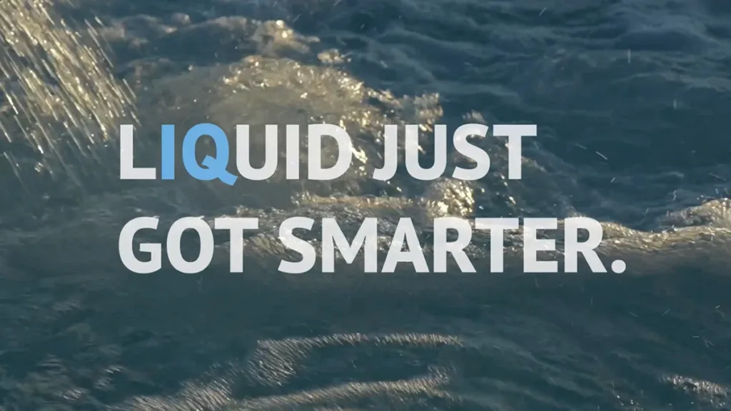 Clean and clear hot tub water with text overlay that reads, "LIQUID JUST GOT SMARTER Introducing FreshWater IQ, the most intelligent salt water system on the planet."